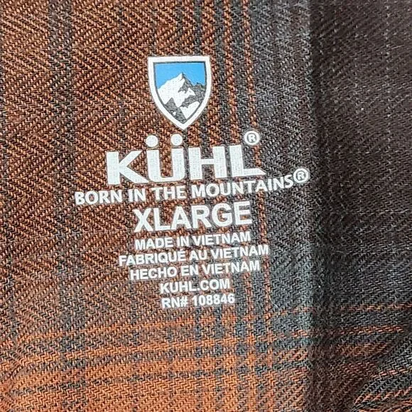 Kuhl Khaos Flannel Shirt Men's XL Brown Plaid Snap Outdoor Hiking Gorpcore - Picture 2 of 7